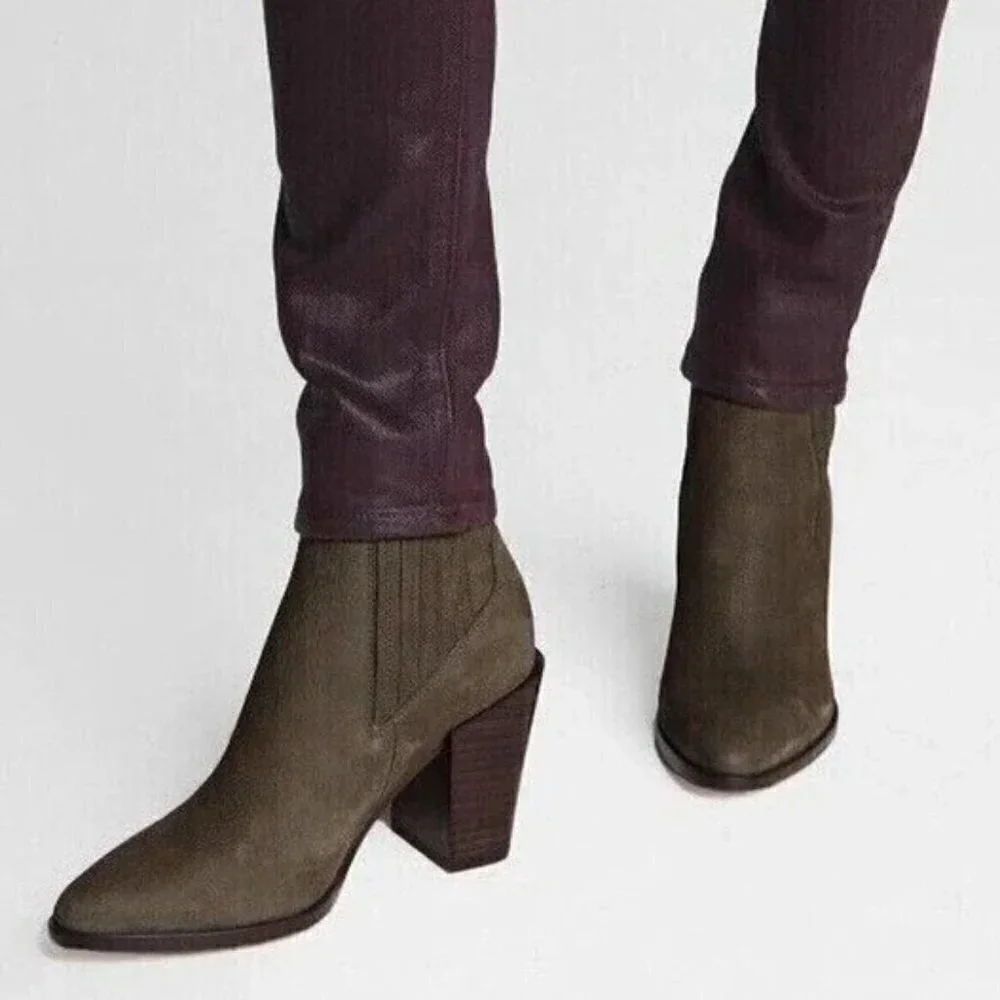 New Rag & Bone Rover High Boot Leather Chelsea Ankle 7.5/8 Olive Night Nubuck